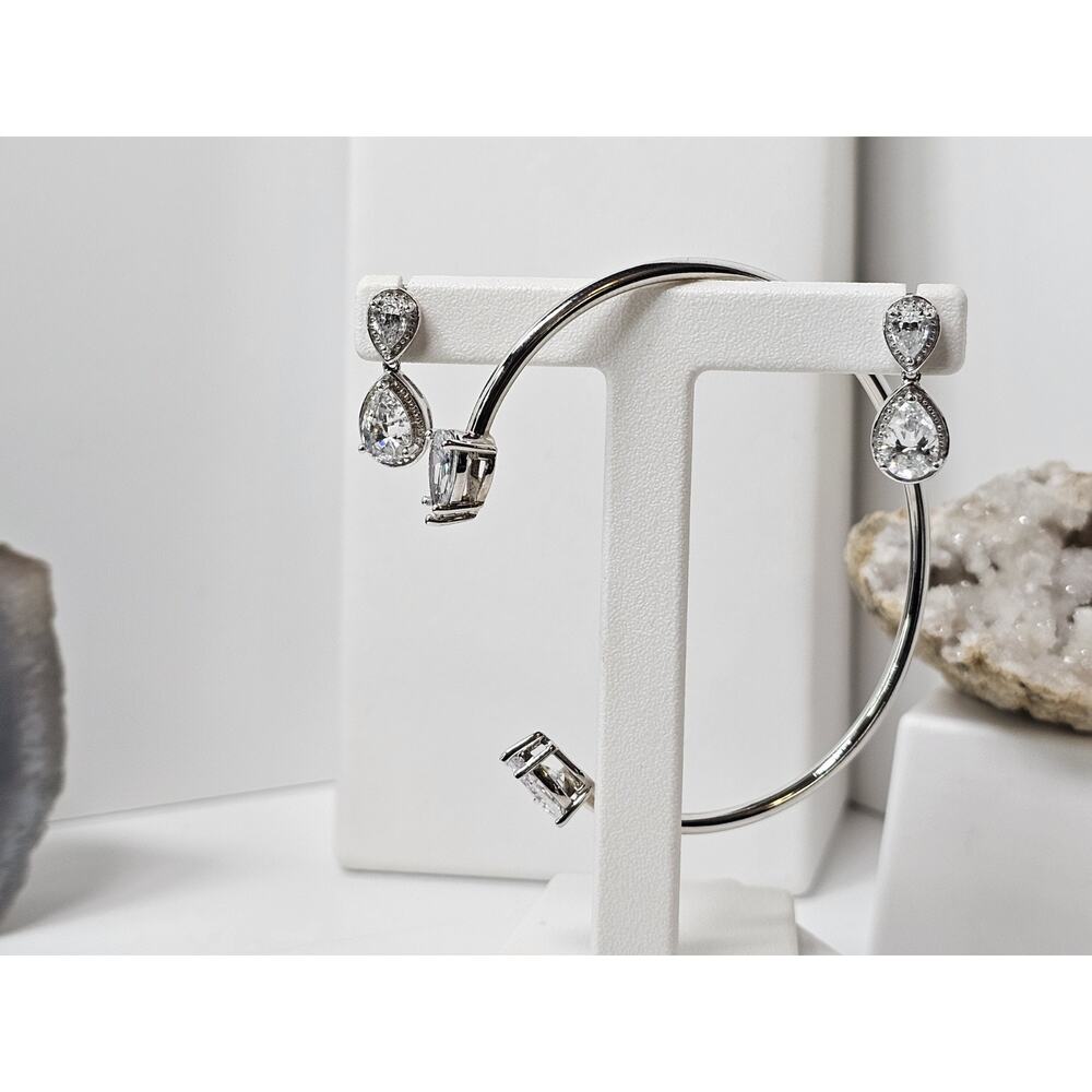 Well Made Costume Bangle Bracelet & Earring Set - Clear Stones